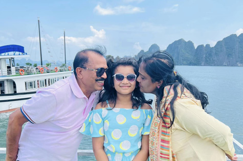 Happy Indian family on Halong Bay Cruise